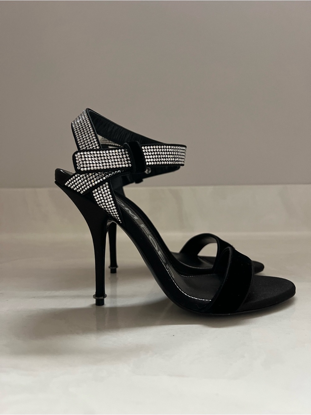 Tom Ford black velvet silk crystal stiletto sandals size 36 1/2 - Picture 7 of 9
